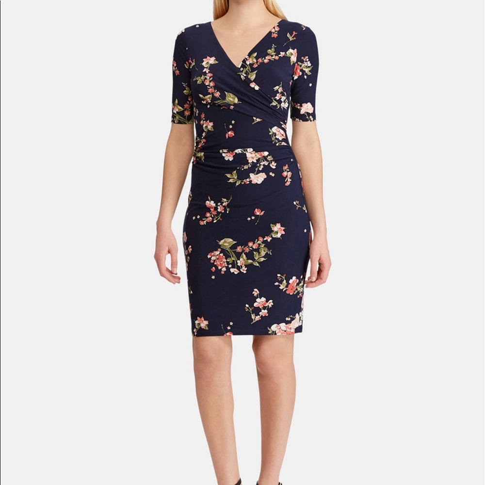 Lauren Ralph Lauren Floral Ruched Jersey Dress
